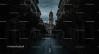 Quiet Urban Street with Historic Architecture at Dusk