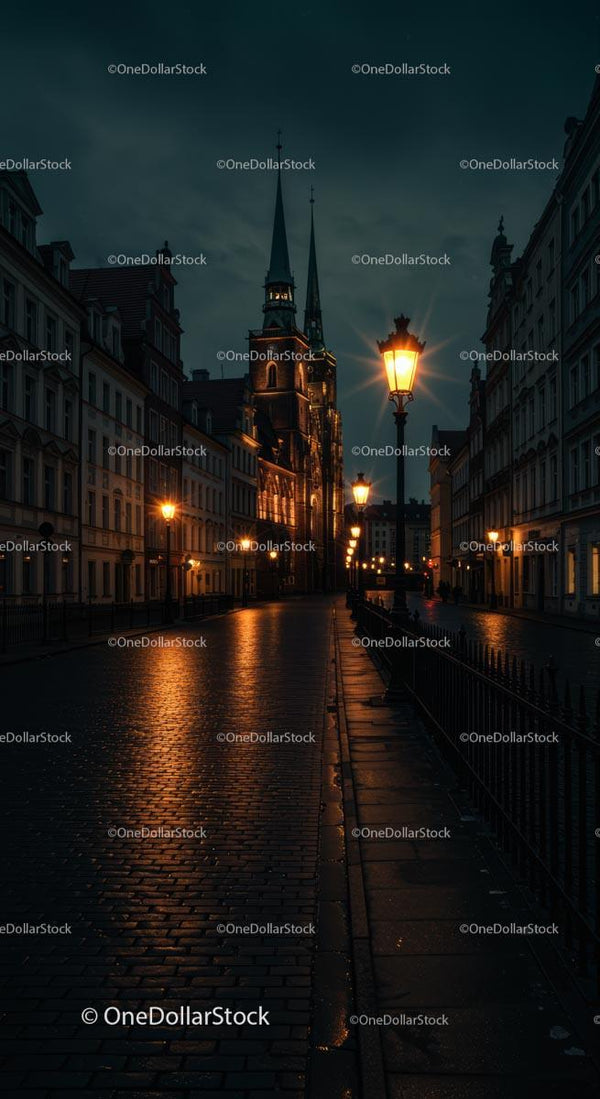 Urokliwa Nocna Ulica z Historyczną Europejską Architekturą