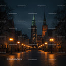 Illuminated Gothic Cathedral at Night in European Cityscape