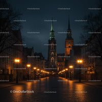 Illuminated Gothic Cathedral at Night in European Cityscape