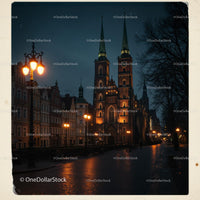 Illuminated Gothic Cathedral at Night