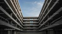 Modern Symmetrical Concrete Building with Open Courtyard