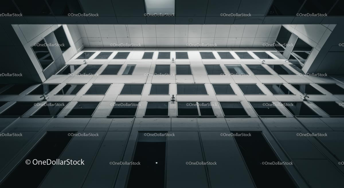 Geometric Facade of Modern Office Building in Urban Setting
