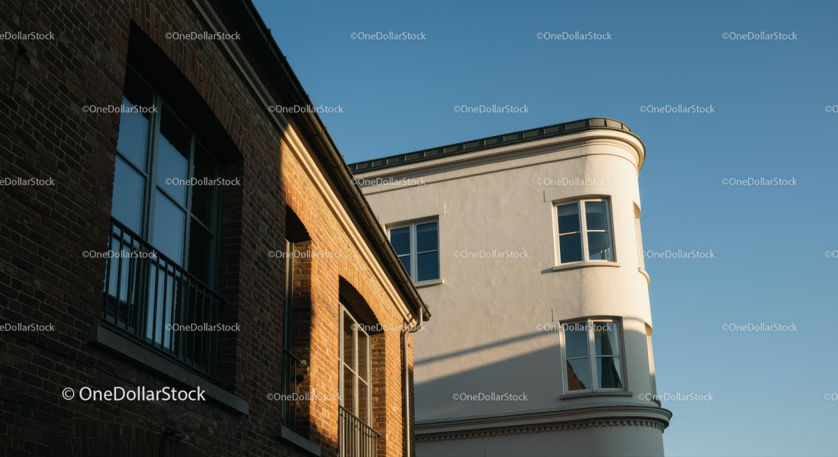 Brick and White Facade in Urban Evening Light