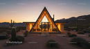 Modern A-frame Cabin at Sunset in a Serene Desert Landscape