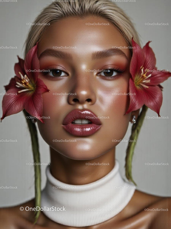 Elegancki Portret Kobiety z Żywych Kwiatów Lilii