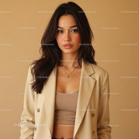 Confident Woman in Beige Jacket and Top