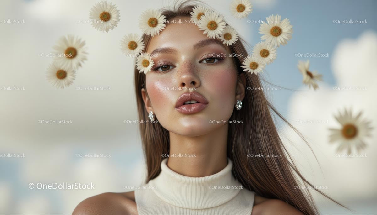 Elegant Woman with Daisies in a Serene Summer Portrait