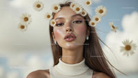 Elegant Woman with Daisies in a Serene Summer Portrait