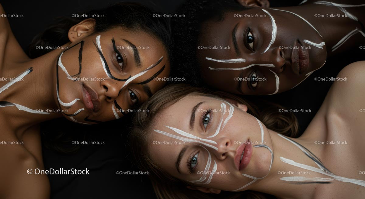 Diverse Women's Faces with Artistic White Face Paint