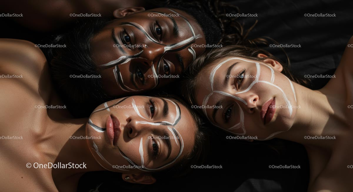 Multicultural Women with Artistic Tribal Makeup