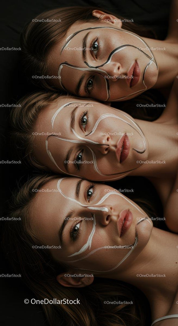 Artystyczny Portret Kobiet z Kreatywnym Makijażem Twarzy