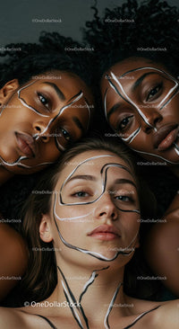 Women with Artistic Face Paint in Artistic Composition