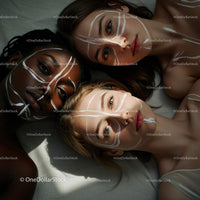 Three Women with Artistic Face Paint and Expressive Eyes