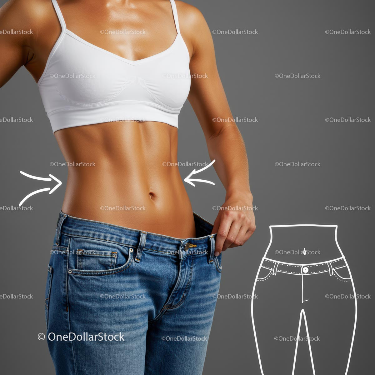 Fit Woman Showcasing Slim Waist in Loose Jeans