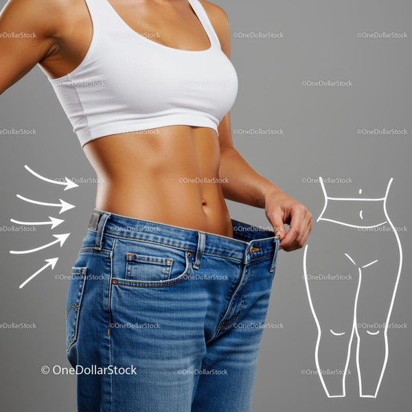 Fit kobieta prezentująca utratę wagi w luźnych dżinsach