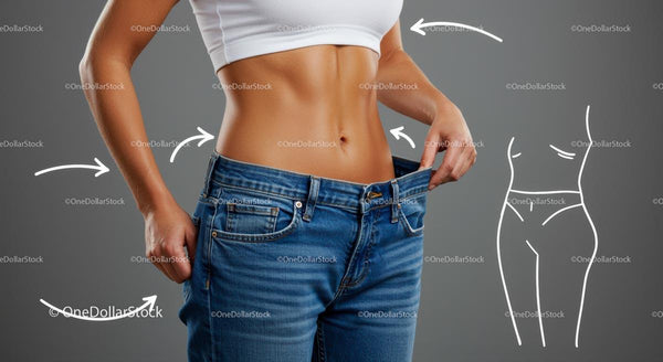 Kobieta Świętuje Cel Fitness Nosząc Luźne Jeansy