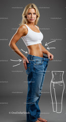Fit Woman Celebrating Weight Loss in Loose Jeans