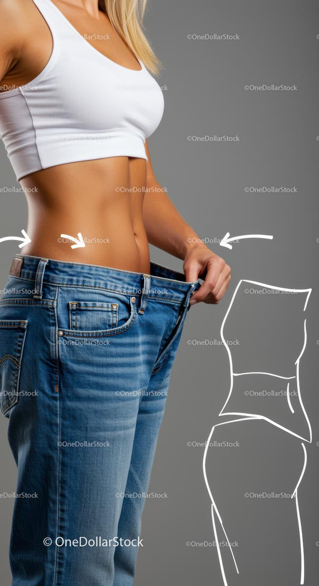 Slim Waist Demonstrating Weight Loss in Baggy Jeans