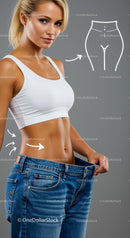 Fit Woman Showcasing Weight Loss in Oversized Jeans