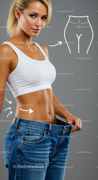 Fit Woman Showcasing Weight Loss in Oversized Jeans