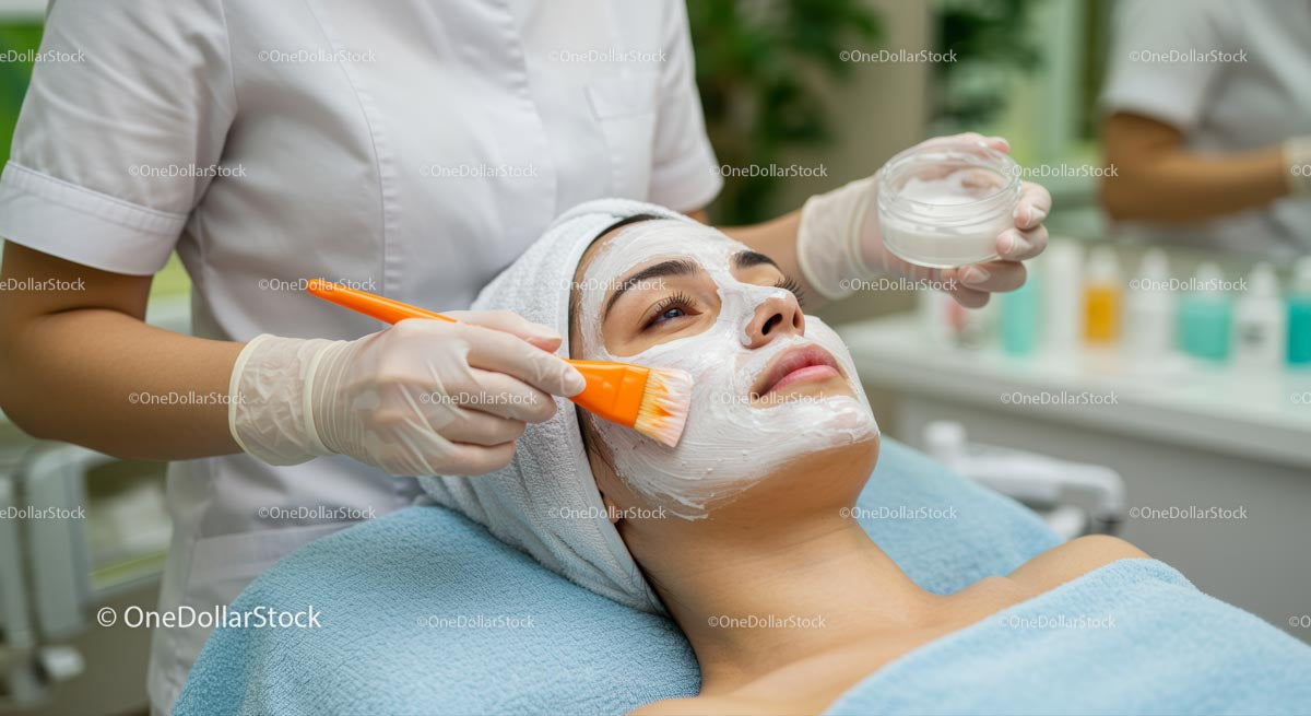 Woman Enjoying Rejuvenating Facial Treatment with Mask