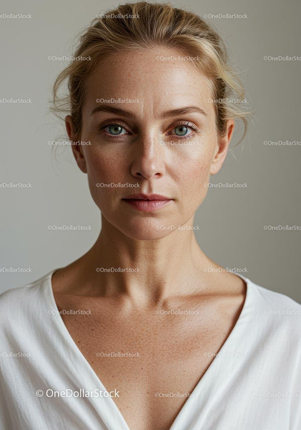 Minimalistyczny Portret Kobiety w Białej Bluzce