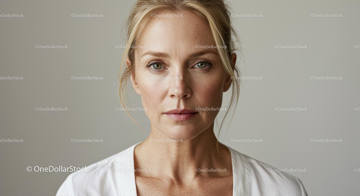 Portrait of a Blonde Woman with a Neutral Expression