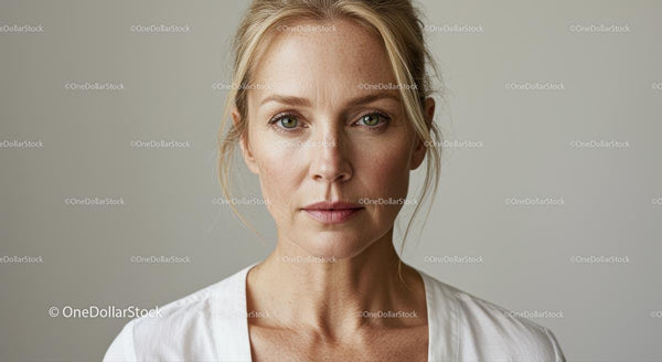 Portret blondynki o neutralnym wyrazie twarzy