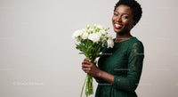 Elegant Woman Holding White Floral Bouquet