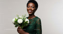 Elegant Woman in Green with White Roses