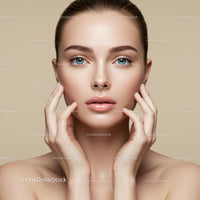 Elegant Portrait of a Woman with Flawless Skin and Blue Eyes