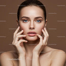 Elegant Woman with Flawless Skin and Blue Eyes