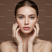 Elegant Woman with Blue Eyes and Delicate Makeup