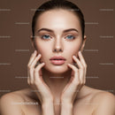 Elegant Woman with Flawless Skin and Blue Eyes Portrait