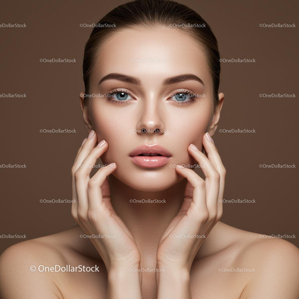 Elegancka Kobieta z Nieskazitelną Skórą i Niebieskimi Oczami - Portret
