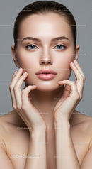 Woman with Flawless Skin and Serene Expression