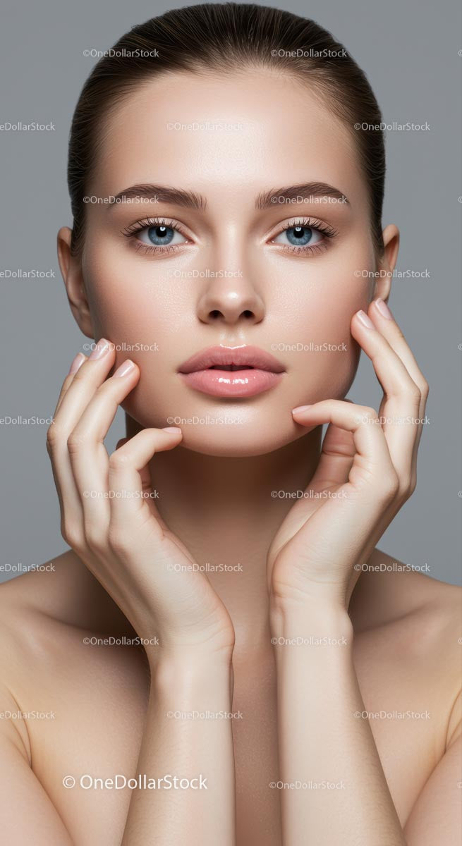 Woman with Flawless Skin and Serene Expression