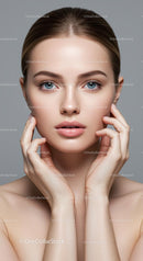 Elegant Young Woman with Flawless Skin and Blue Eyes