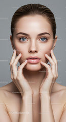 Elegant Young Woman with Radiant Skin and Blue Eyes