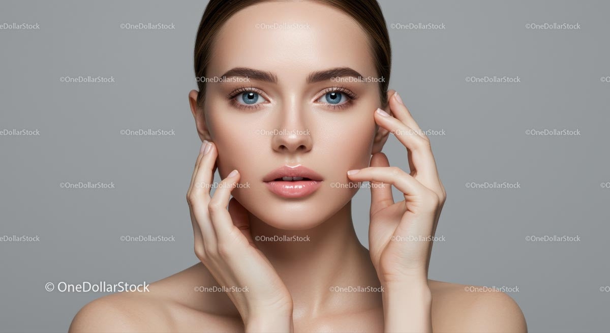 Beautiful Young Woman with Flawless Skin and Blue Eyes