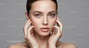 Portrait of a Woman with Flawless Skin and Blue Eyes