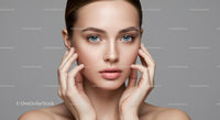 Portrait of a Woman with Flawless Skin and Blue Eyes