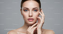 Elegant Portrait of Woman with Flawless Skin and Blue Eyes
