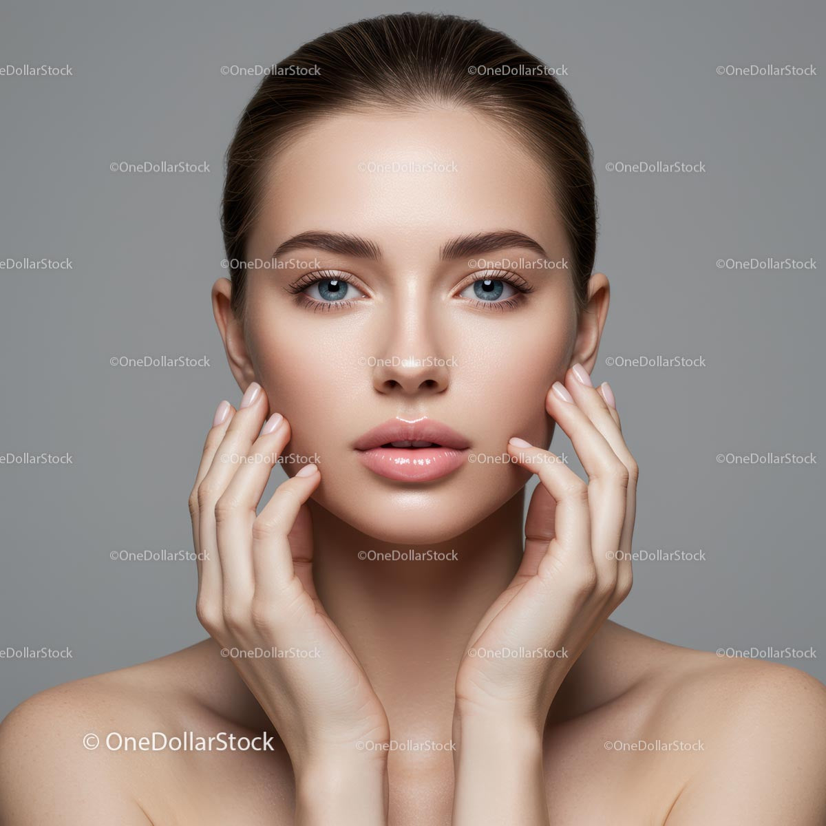 Close-Up Portrait of Woman with Radiant Skin and Delicate Features