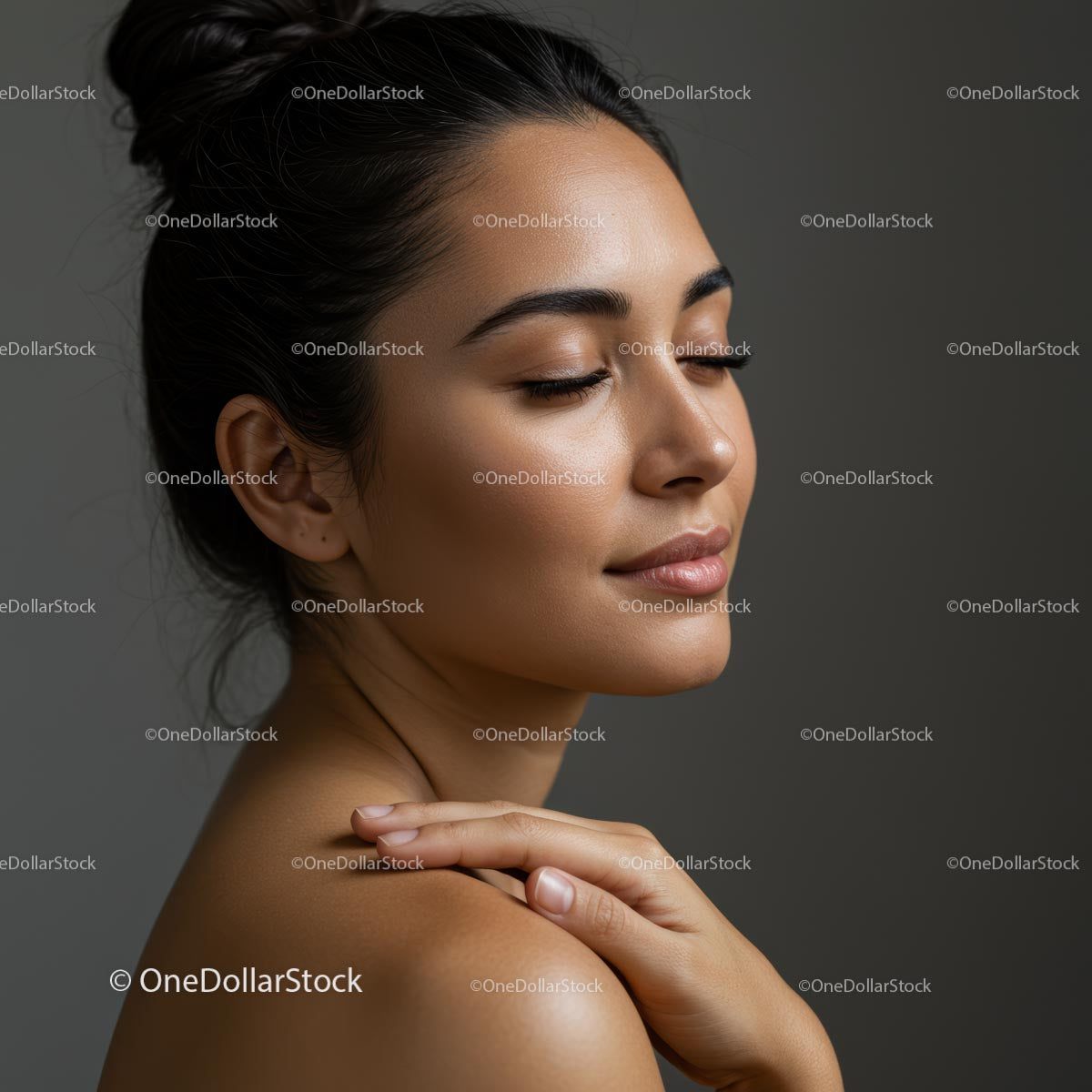 Serene Woman with Relaxed Expression and Soft Lighting