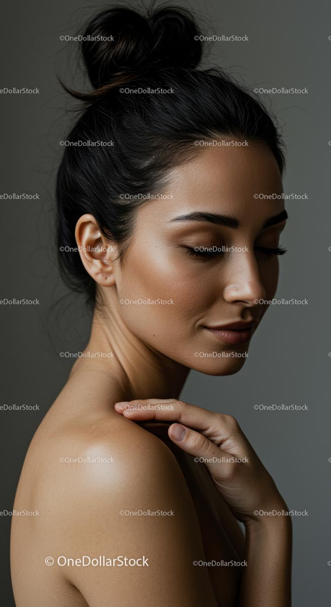 Spokojny portret kobiety z zamkniętymi oczami