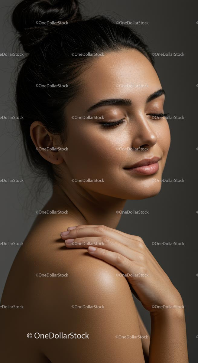 Serene Woman with Closed Eyes and Radiant Skin