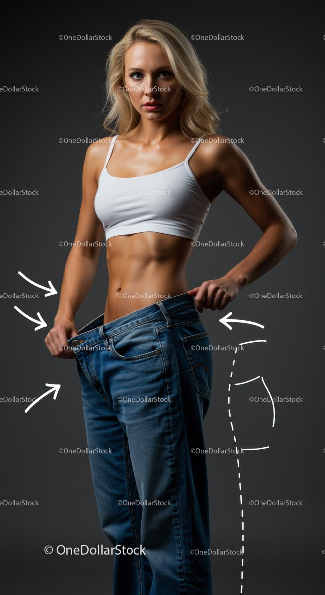 Fit Woman Showing Weight Loss Transformation in Jeans