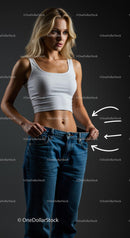 Weight Loss Success: Woman in Loose Jeans and White Tank Top